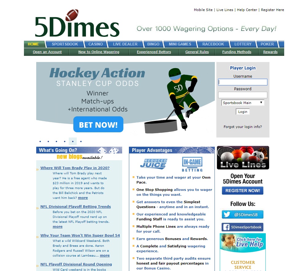 5Dimes - внешний вид сайта