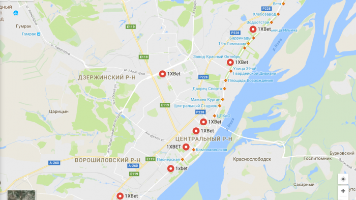 Букмекерская контора 1xbet в Волгограде на карте