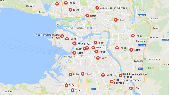 Адреса 1xbet в Санк-Петербурге на карте